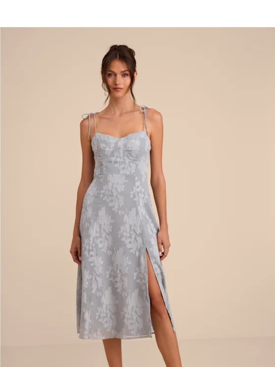 Lulus Dresses & Skirts - Loveliest Looks Dusty Blue Floral Jacquard Tie-Strap Midi Dress